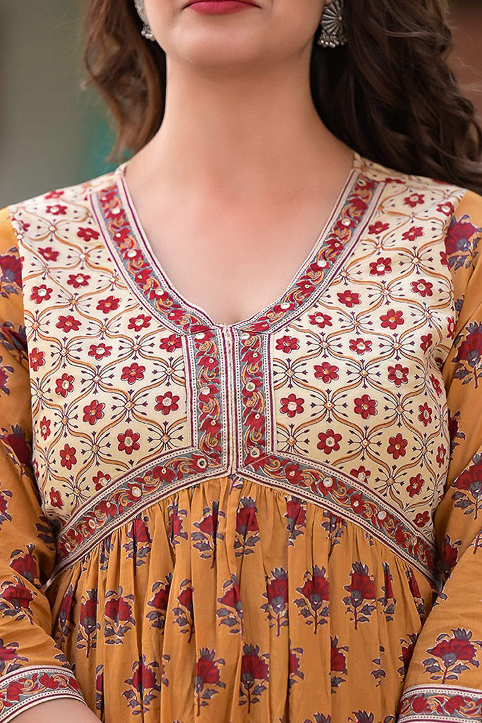 Ibadat Mustard Block Printed Aliya Suit Set
