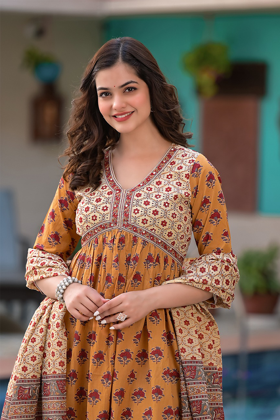 Ibadat Mustard Block Printed Aliya Suit Set
