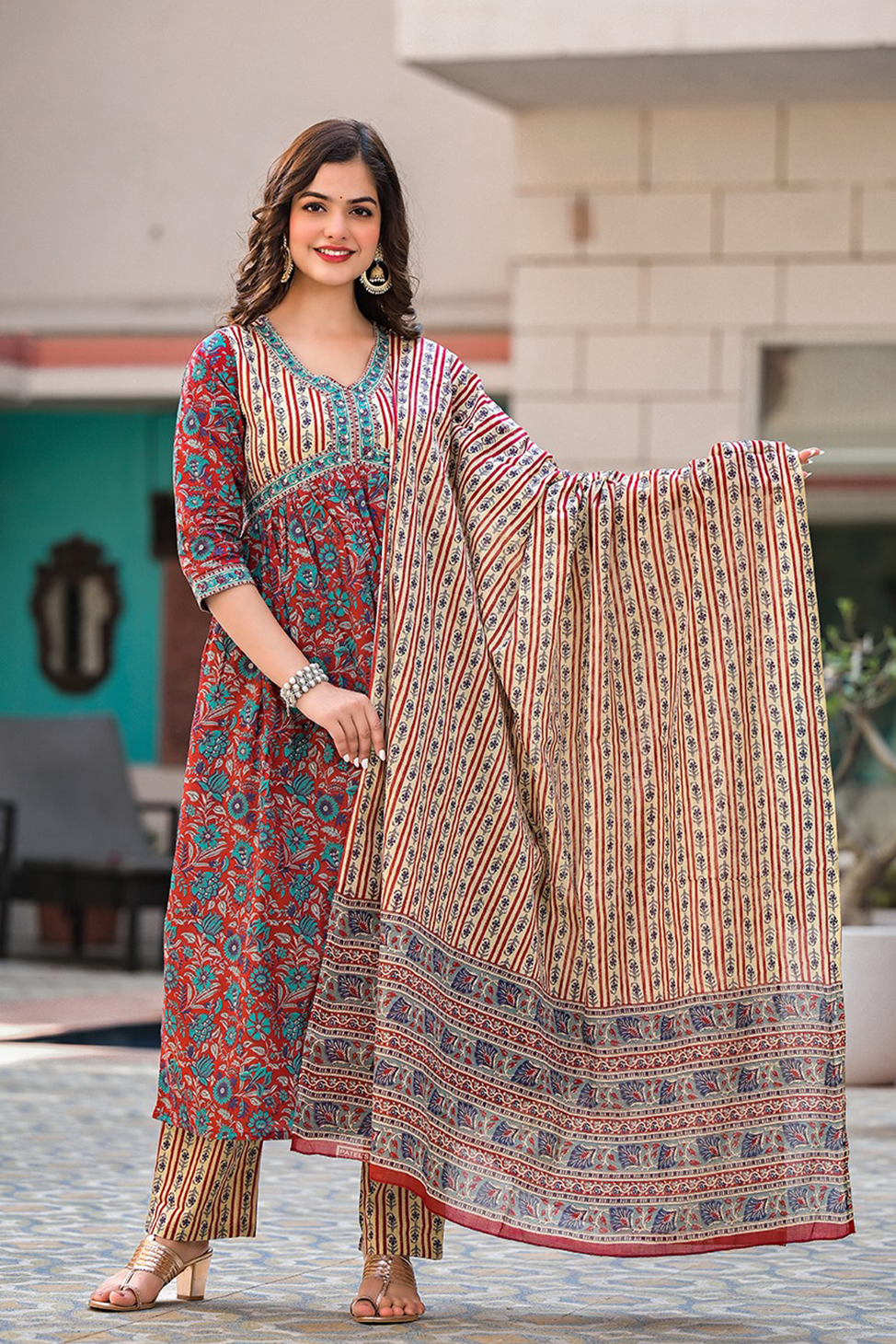Ibadat Marron Block Printed Aliya Suit Set