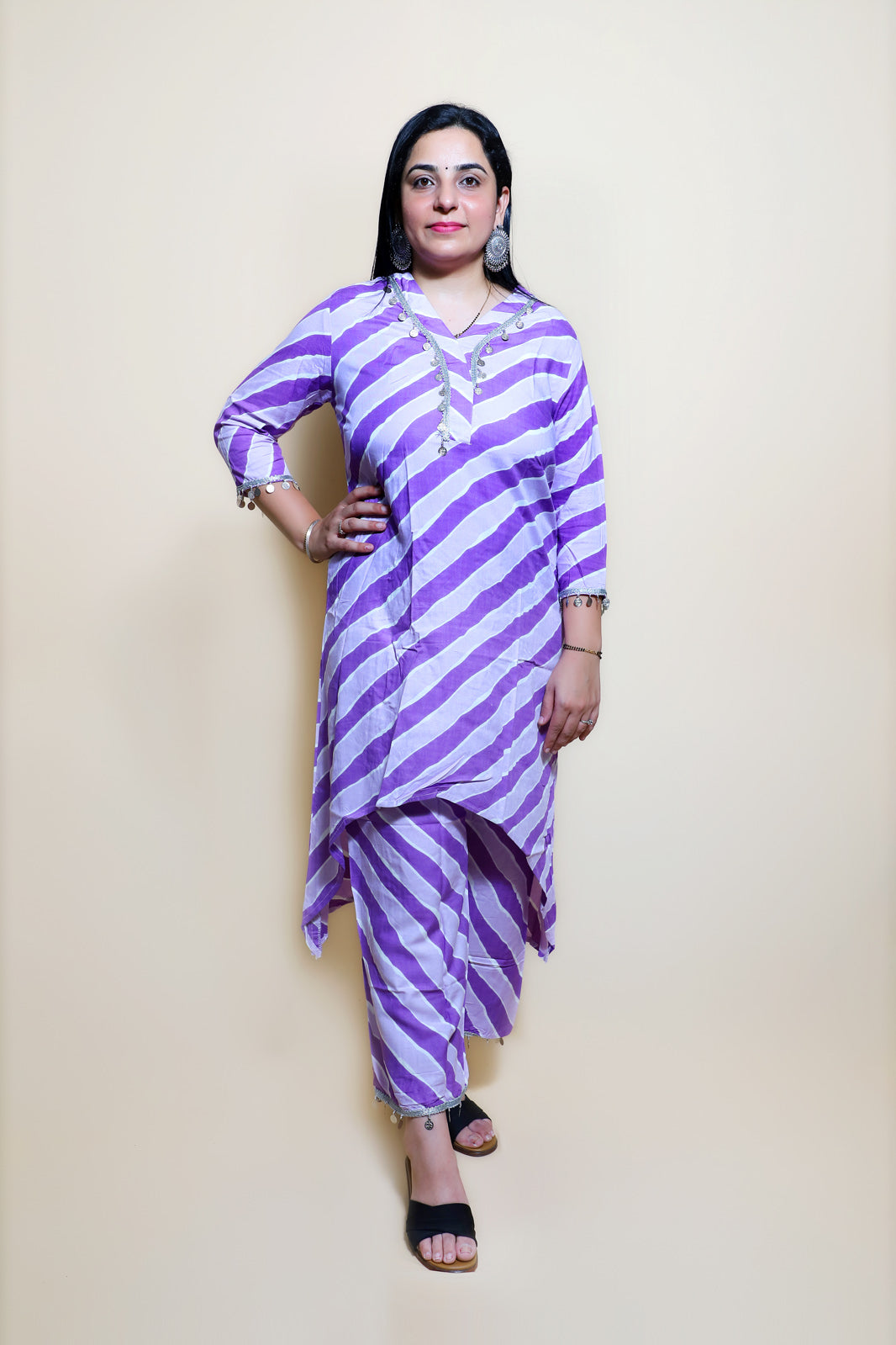 Kiara Lehriya Printed Lavender Asymetric Co-Ord Set