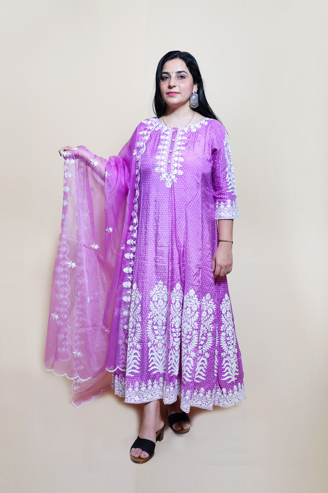 Radha Lavender Embroidered Anarkali With Dupatta 2 Piece Suit Set