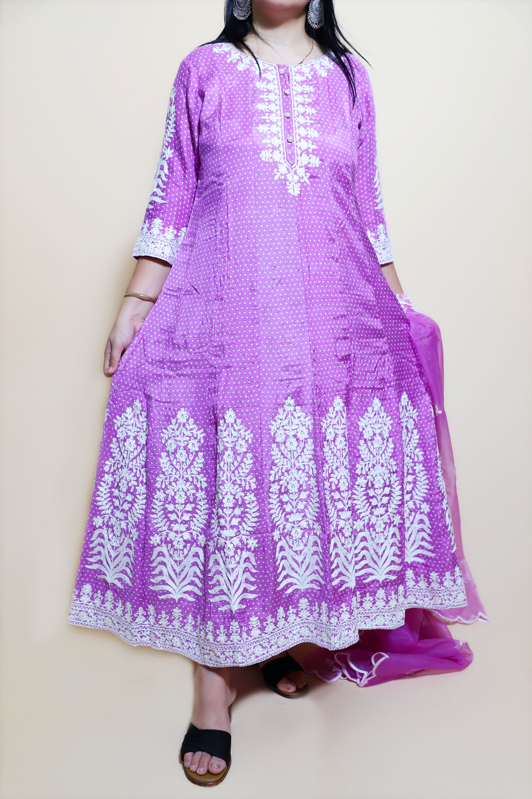 Radha Lavender Embroidered Anarkali With Dupatta 2 Piece Suit Set