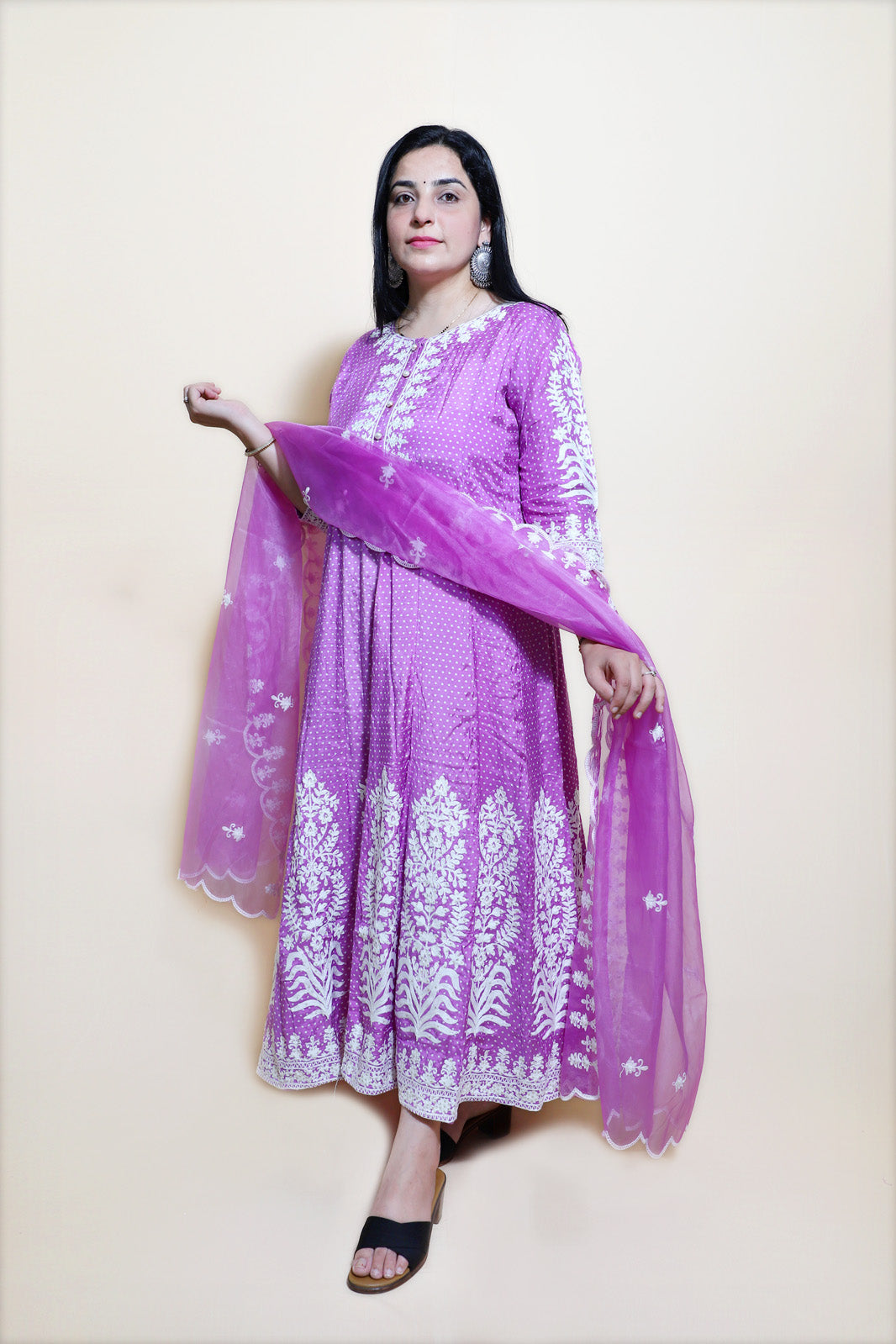 Radha Lavender Embroidered Anarkali With Dupatta 2 Piece Suit Set