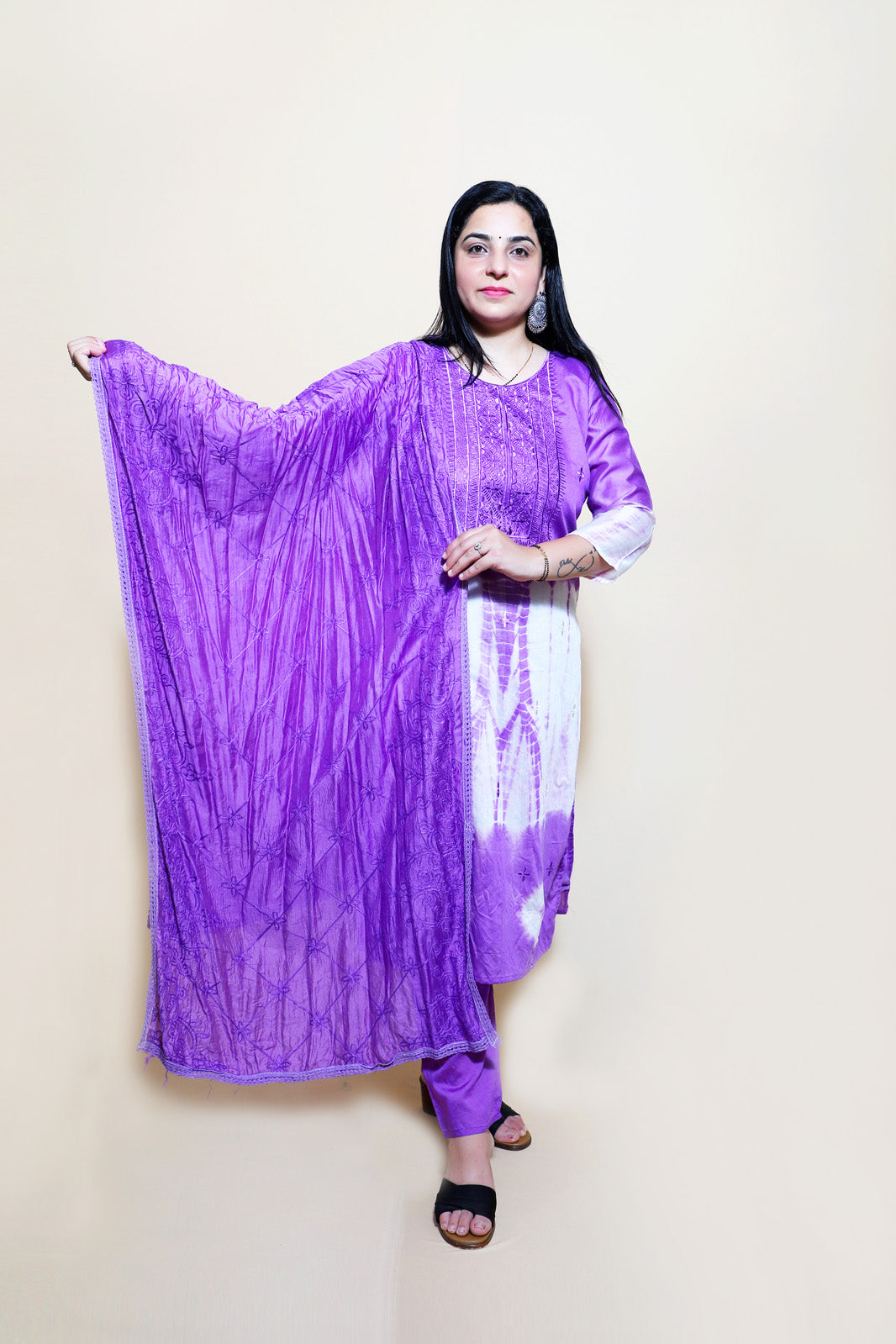 Vihaa Tie and Dye Purple Straight Suit Set