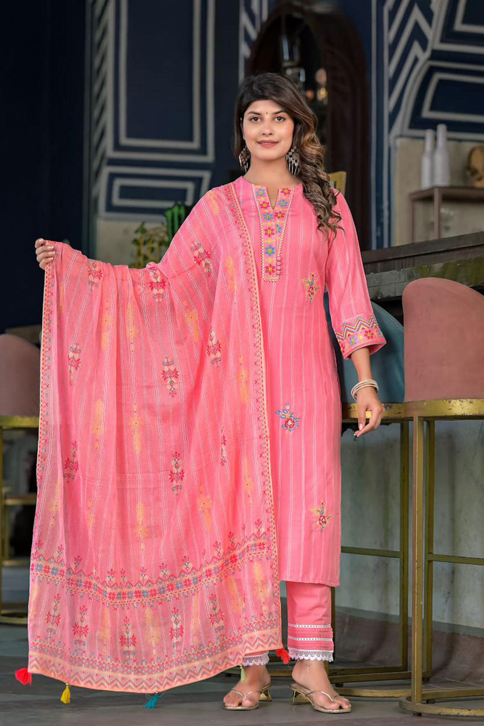 Navya Pink Thread Work Suit Set