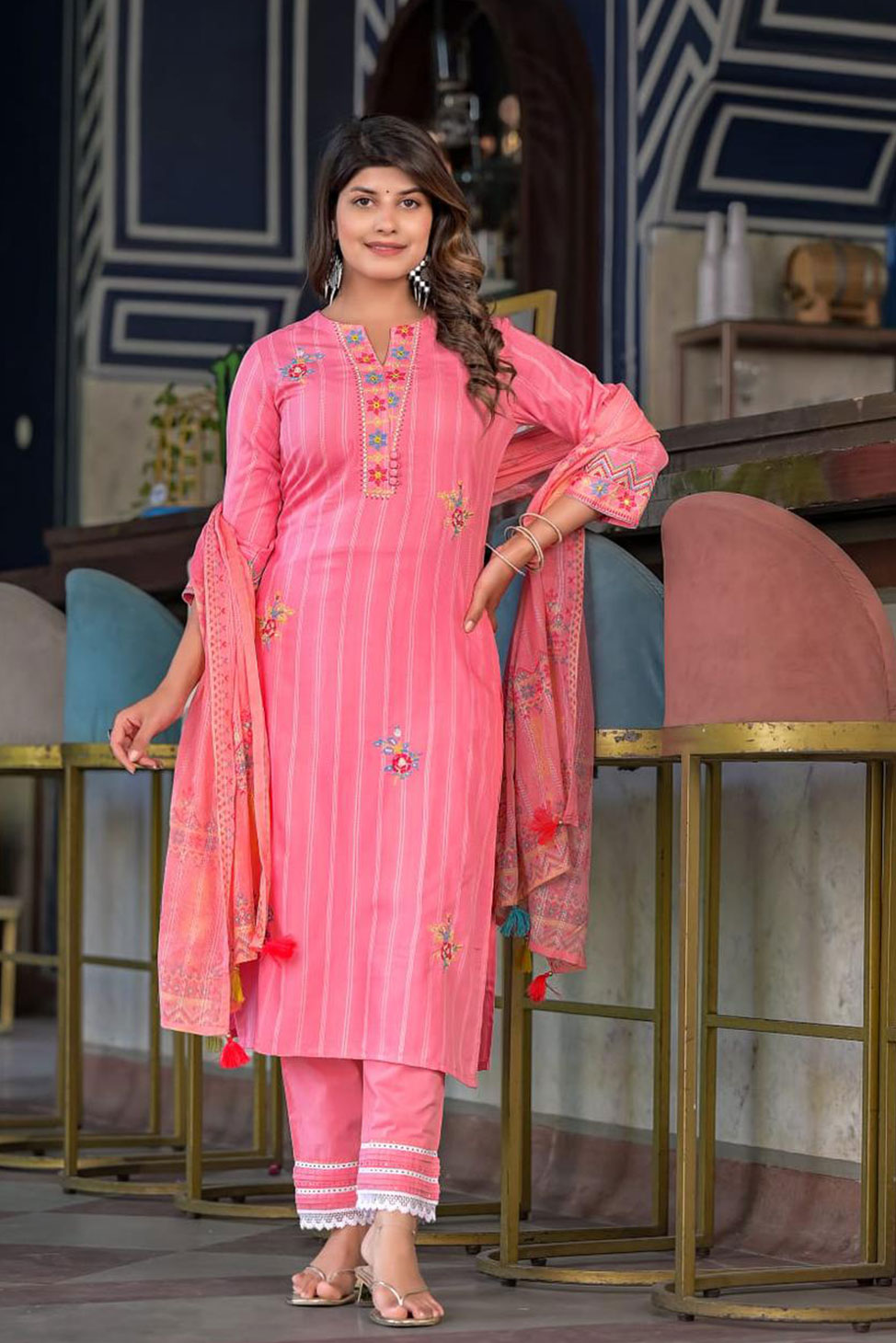 Navya Pink Thread Work Suit Set