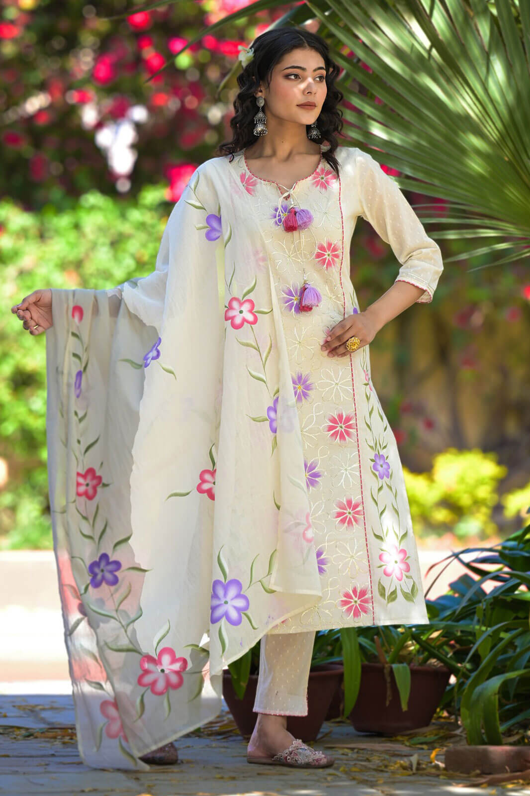 Buy White Tint Handpainted Suit Set online in India at Best Price