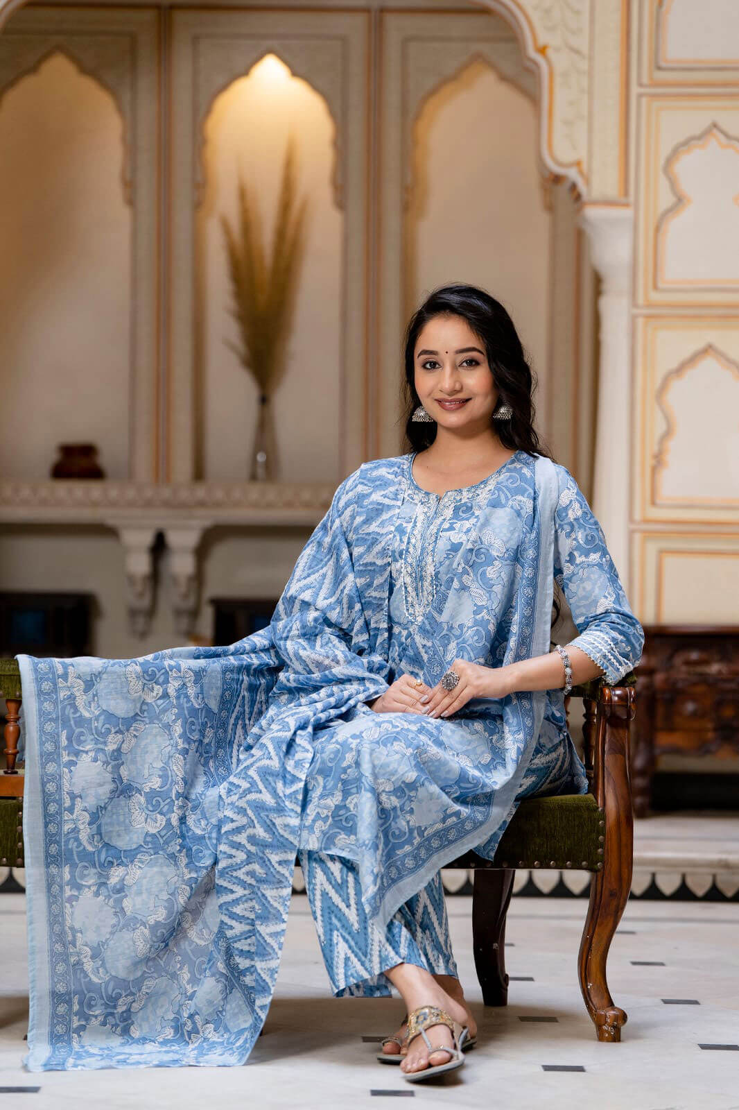 Milan Blue Block Printed Suit Set