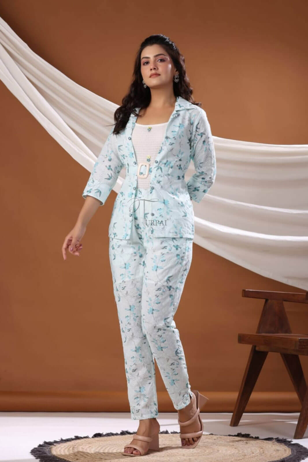 Arzoi Chikan Four Piece Blue Co-Ord Set