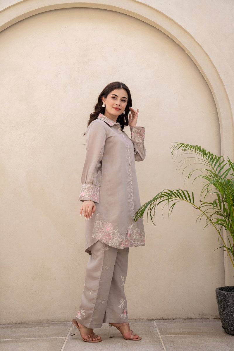 Neeti Solid thread Embroidered Neutral Co-Ord Set