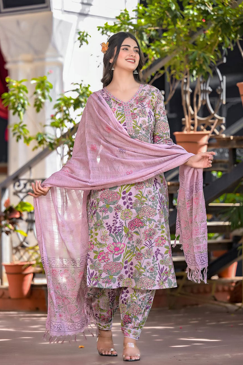 Lahori Floral Printed Afghani Suit Set