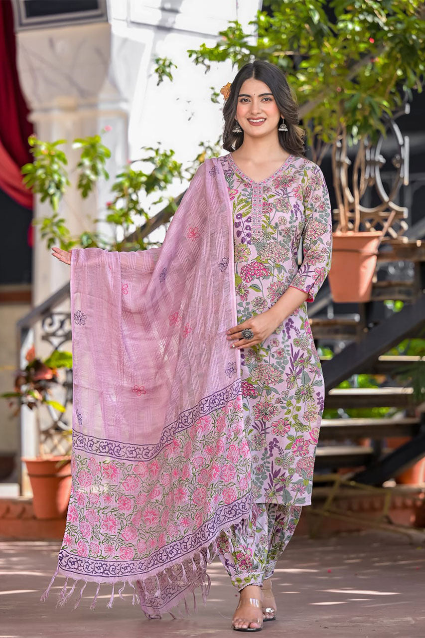 Lahori Floral Printed Afghani Suit Set