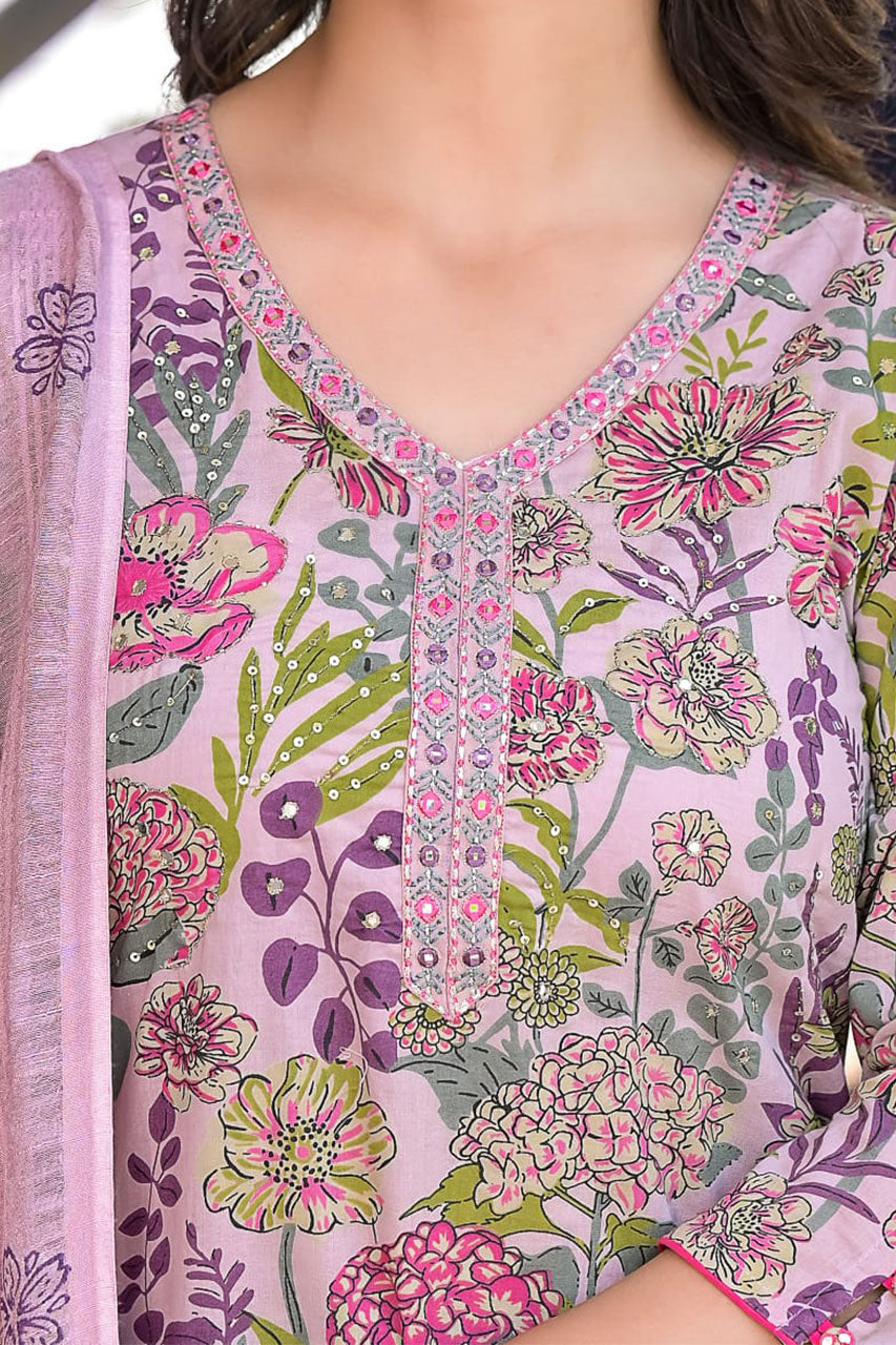 Lahori Floral Printed Afghani Suit Set