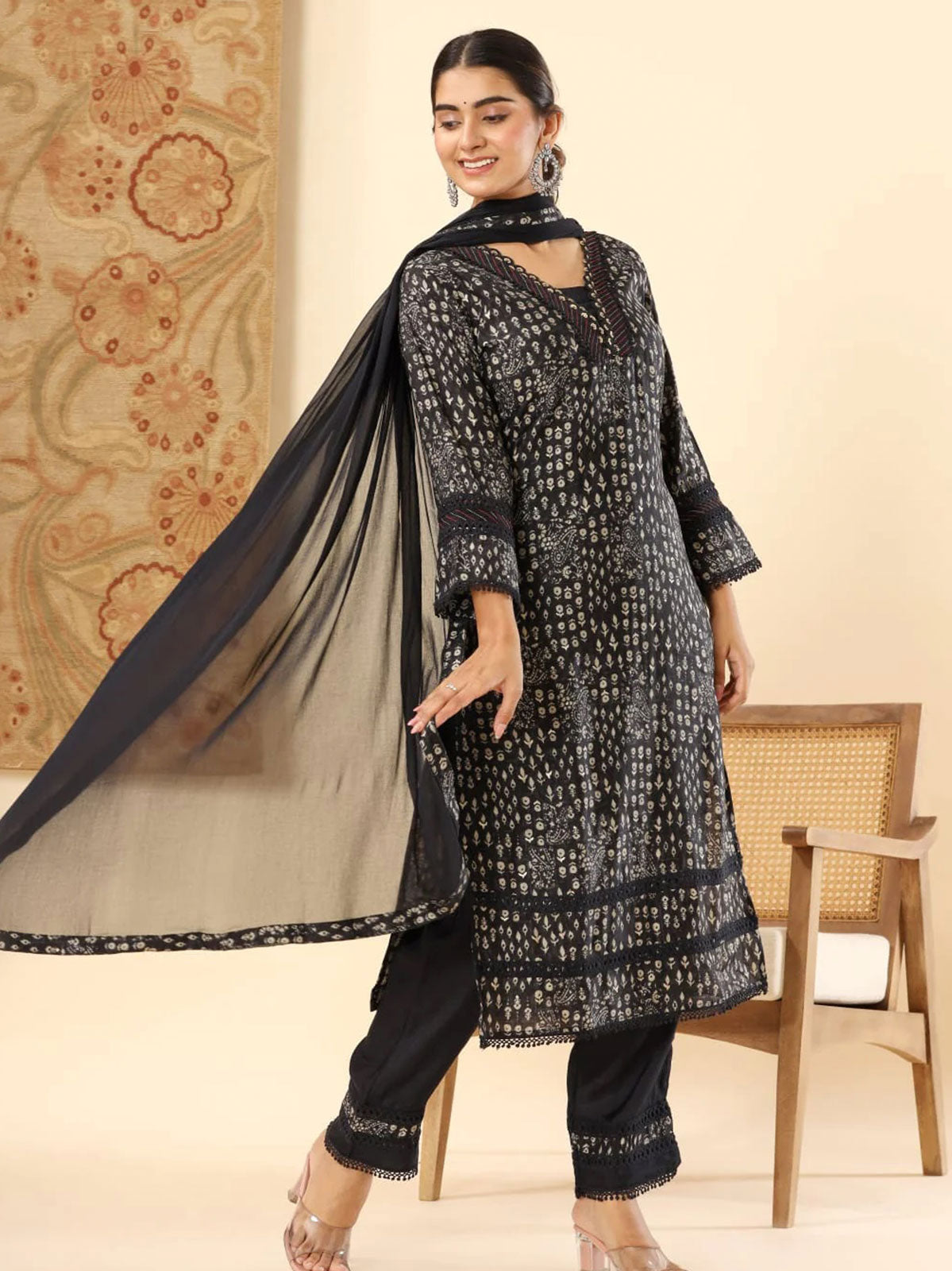 Vihaa Block Printed Black Pakistani Style Suit Set