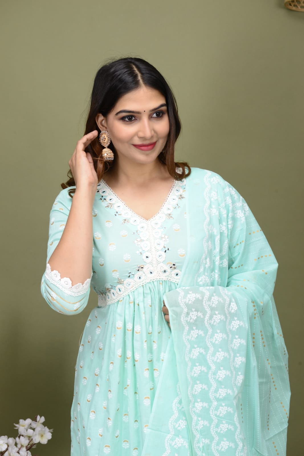 Radha Sea Green Block Print Aliya Suit Set