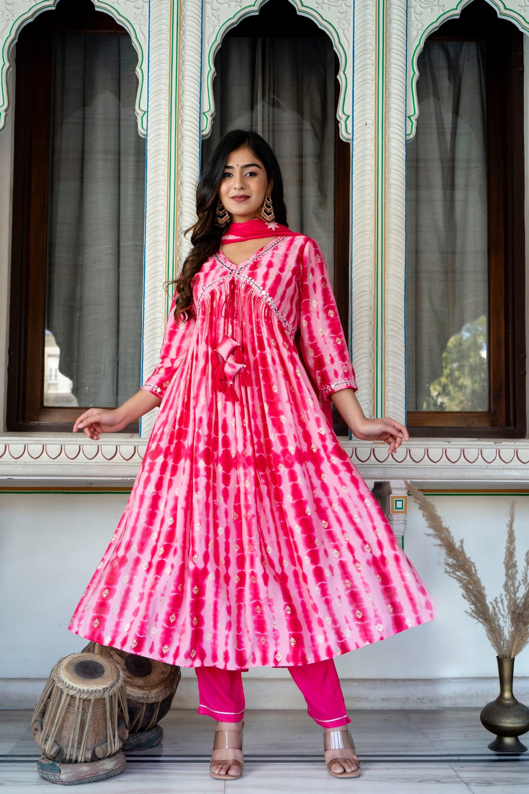 Kaashvi Shibori Printed Pink Aliya Suit Set