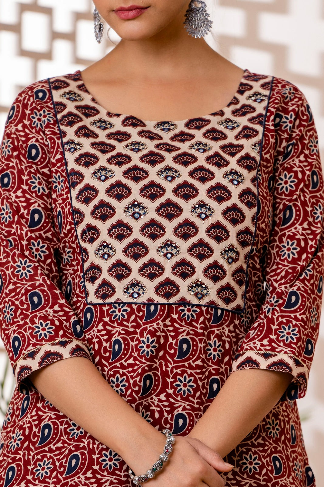 Kiara Block Printed Maroon Suit Set