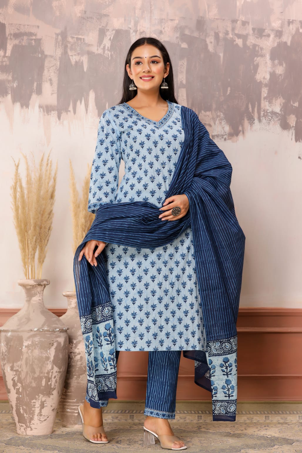 Vihaa Block Printed Indigo Suit Set