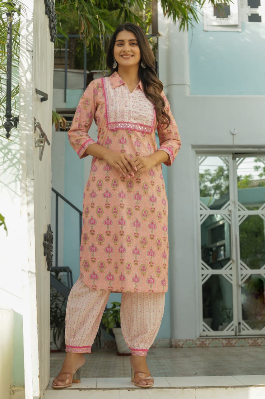 Lahori Block Printed Pink Afghani Co-Ord Set