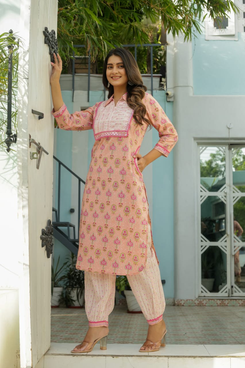 Lahori Block Printed Pink Afghani Co-Ord Set