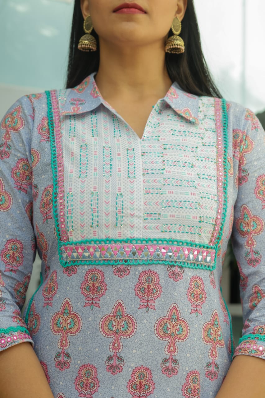 Lahori Block Printed Blue Afghani Co-Ord Set