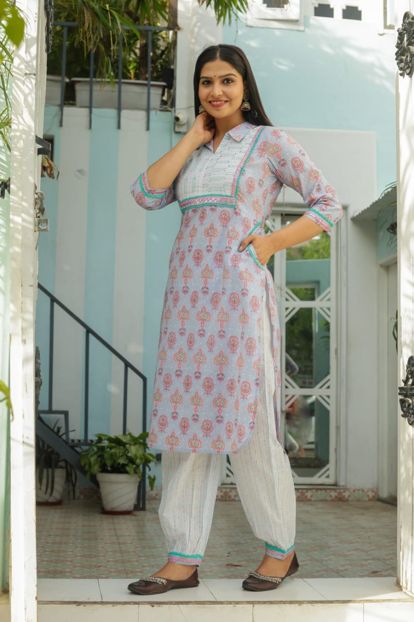 Lahori Block Printed Blue Afghani Co-Ord Set