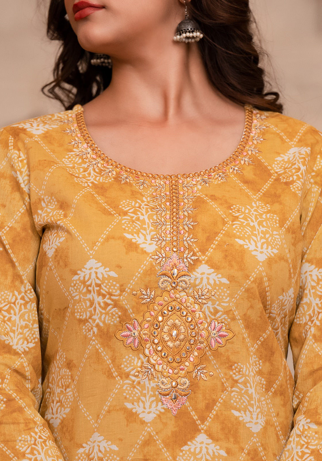 Vihaa Block Printed Mustard Suit Set