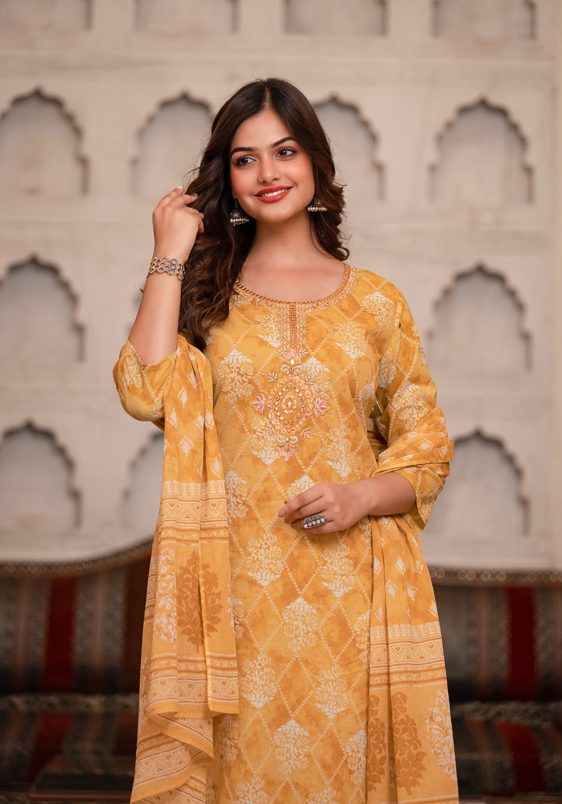 Vihaa Block Printed Mustard Suit Set