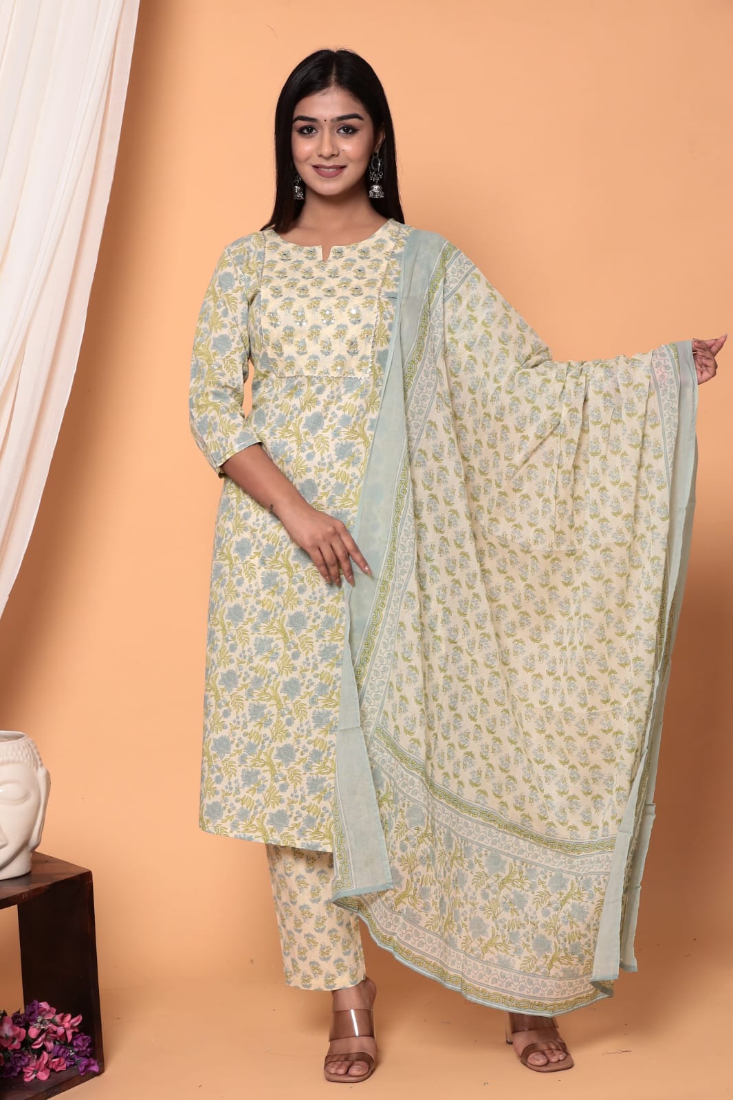 Vihaa Block Printed Floral Straight Suit Set