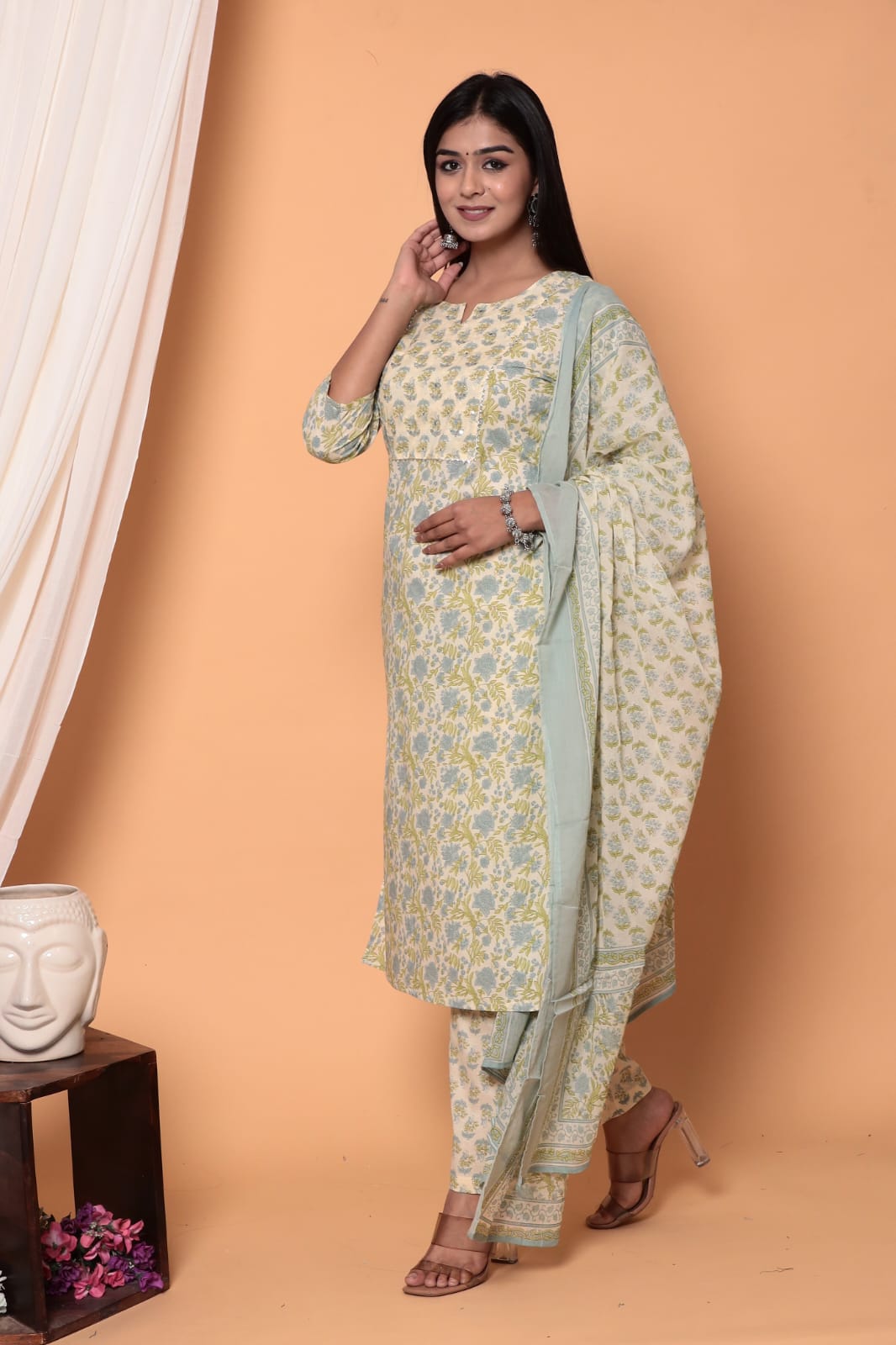 Vihaa Block Printed Floral Straight Suit Set