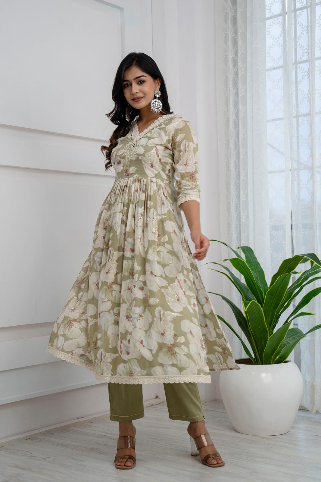 Radha Floral Printed Green Nyra Pattern Suit Set