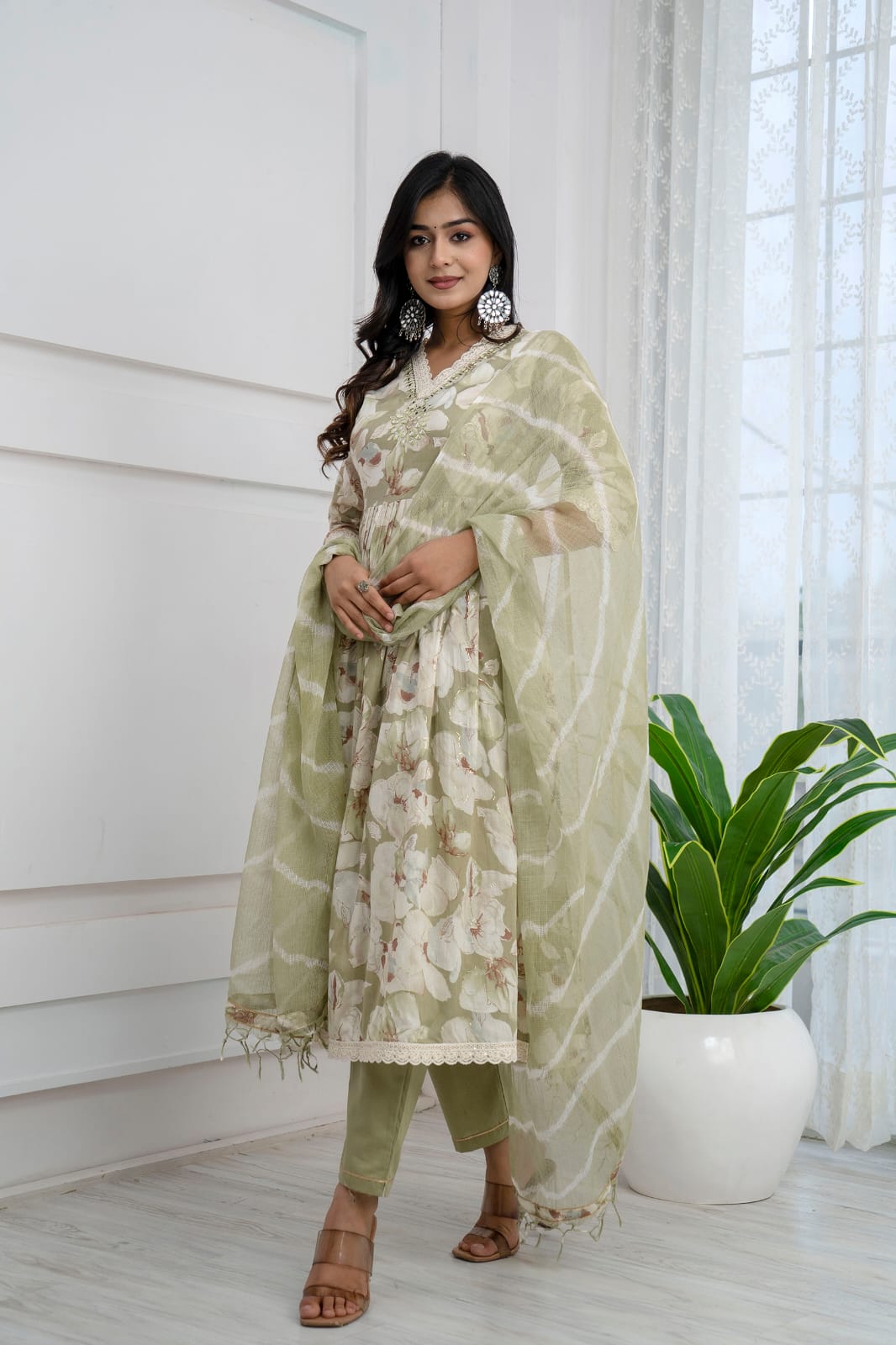 Radha Floral Printed Green Nyra Pattern Suit Set