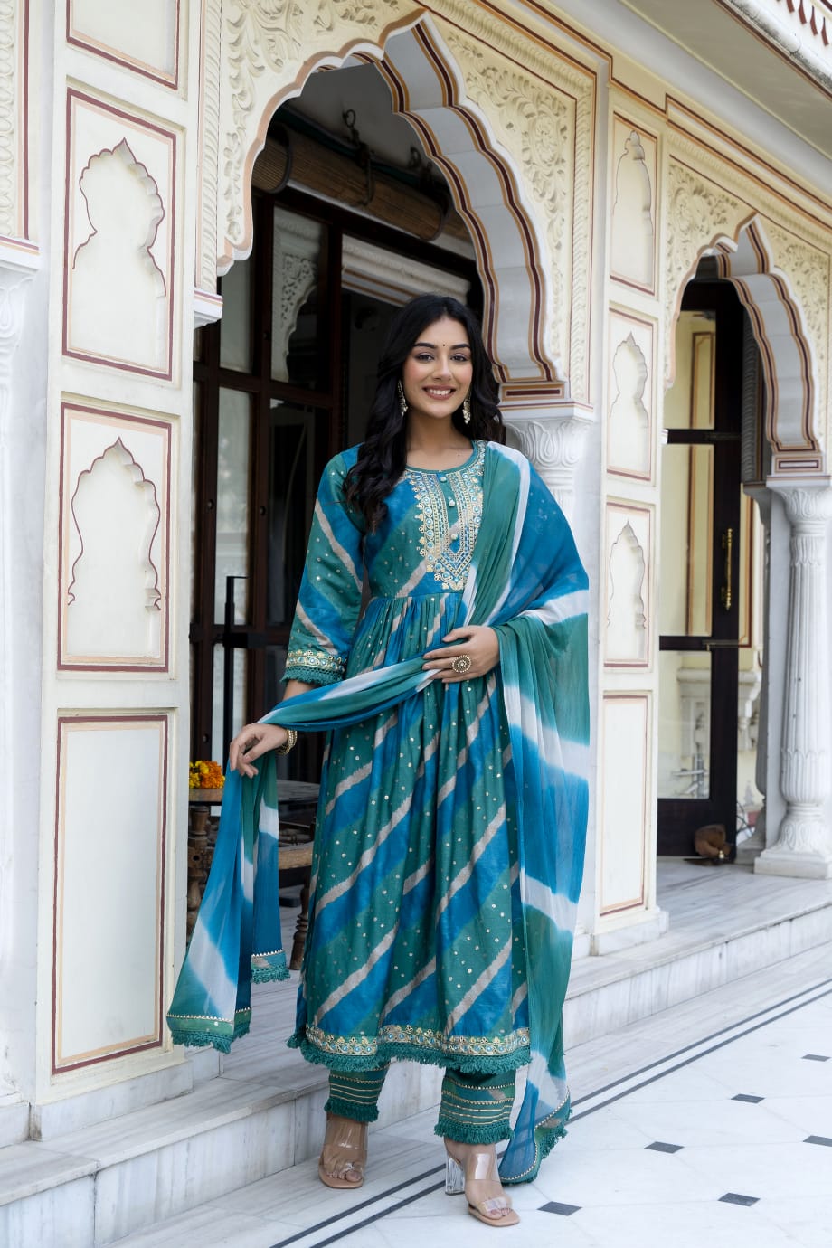 Kaashvi Peacock Blue Nyra Pattern Suit Set