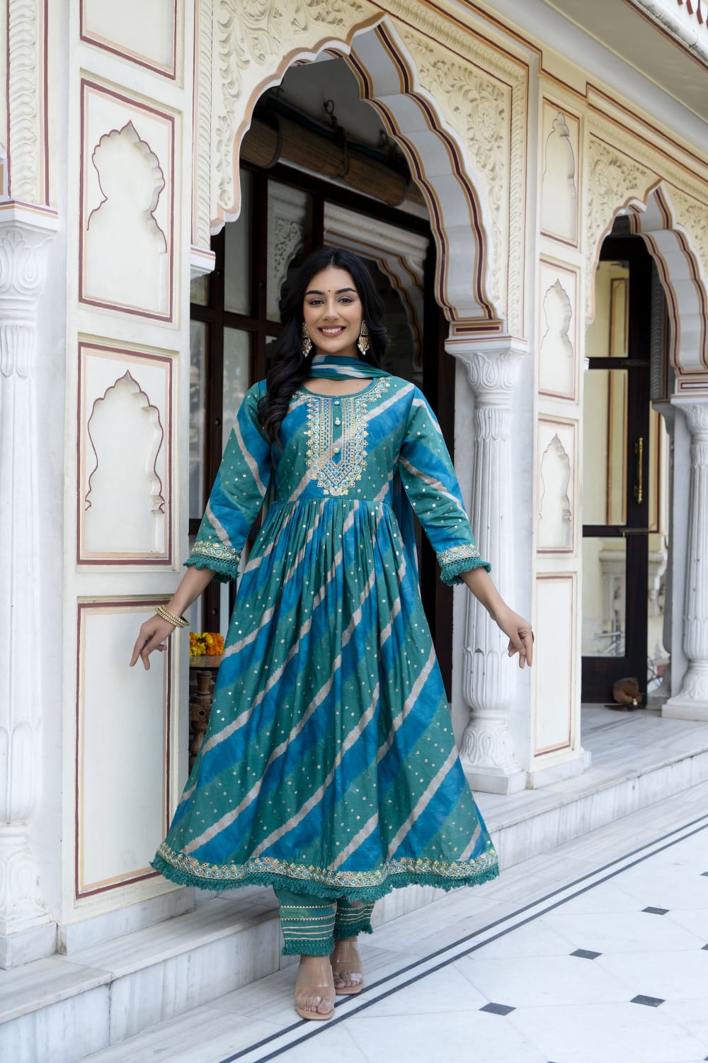 Kaashvi Peacock Blue Nyra Pattern Suit Set