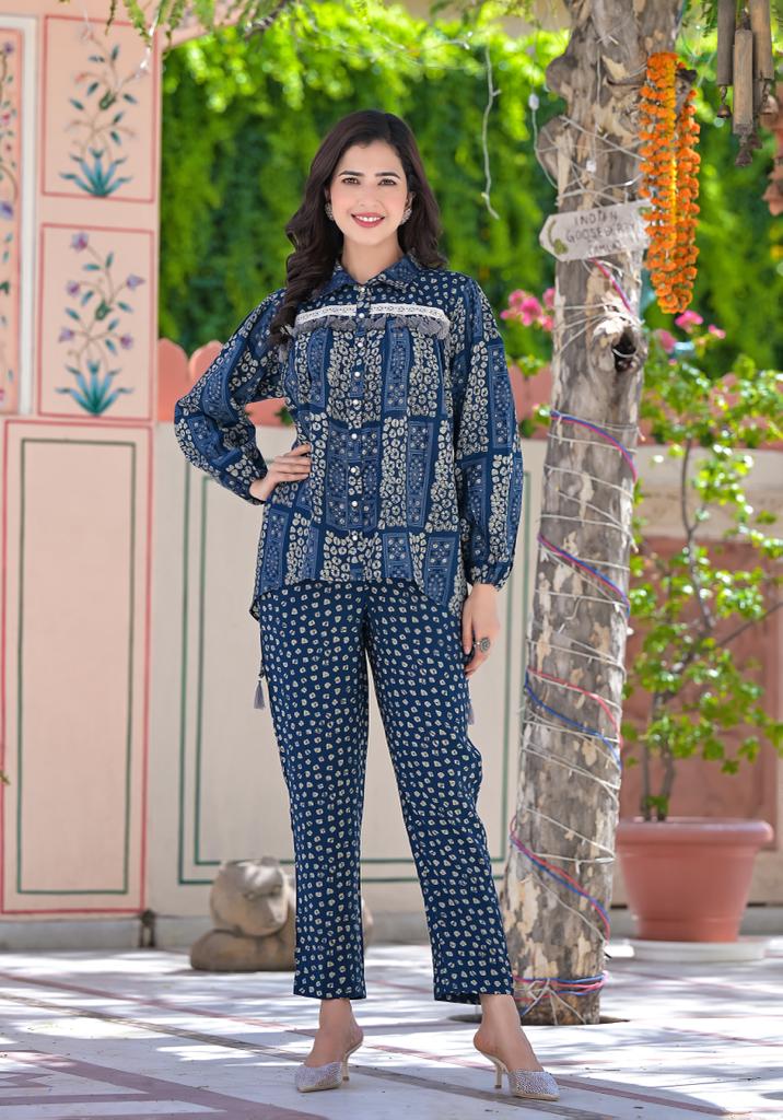 Navya Blue Bandhani Abstract Print Co-Ord Set