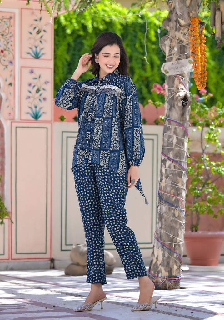 Navya Blue Bandhani Abstract Print Co-Ord Set