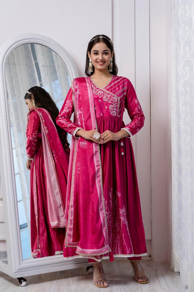 Arzoi Angrakha Anarkali Pink Suit Set