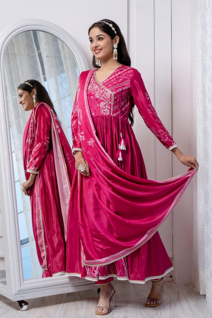 Arzoi Angrakha Anarkali Pink Suit Set