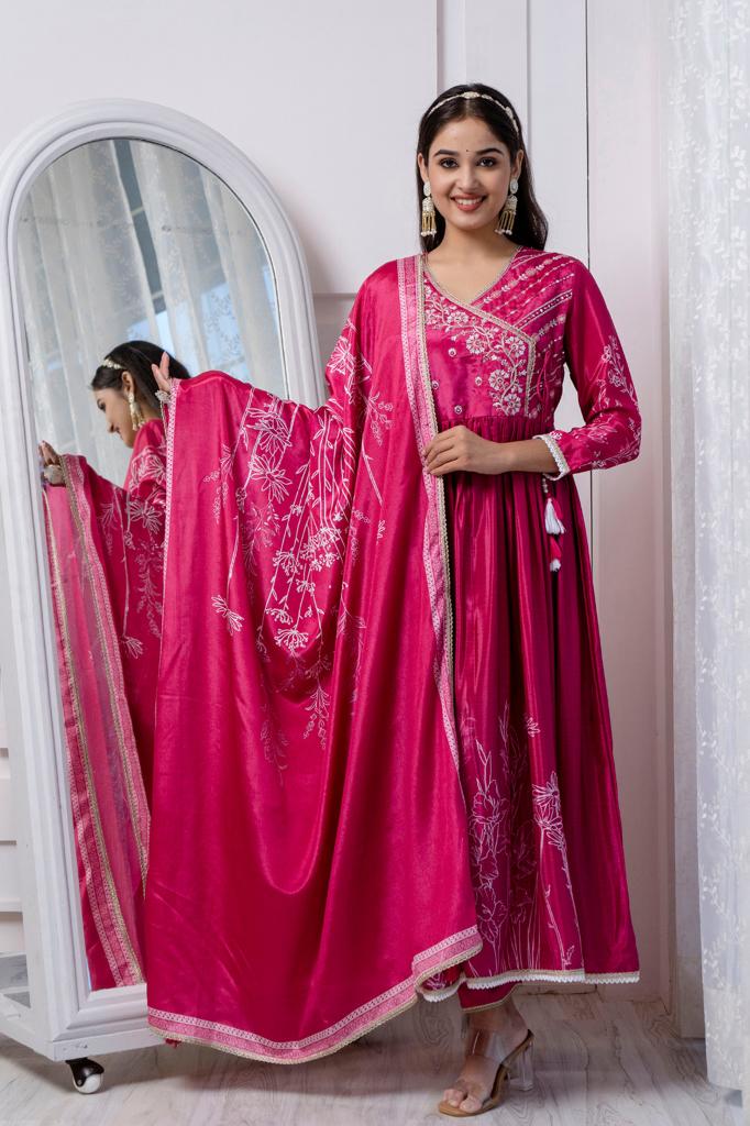 Arzoi Angrakha Anarkali Pink Suit Set