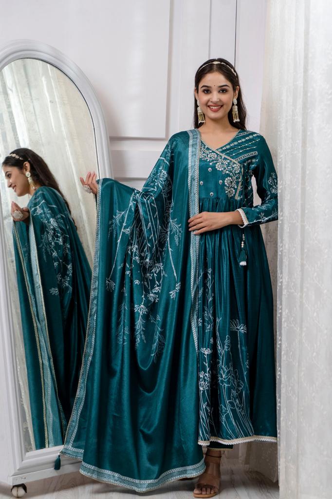 Arzoi Angrakha Anarkali Green Suit Set