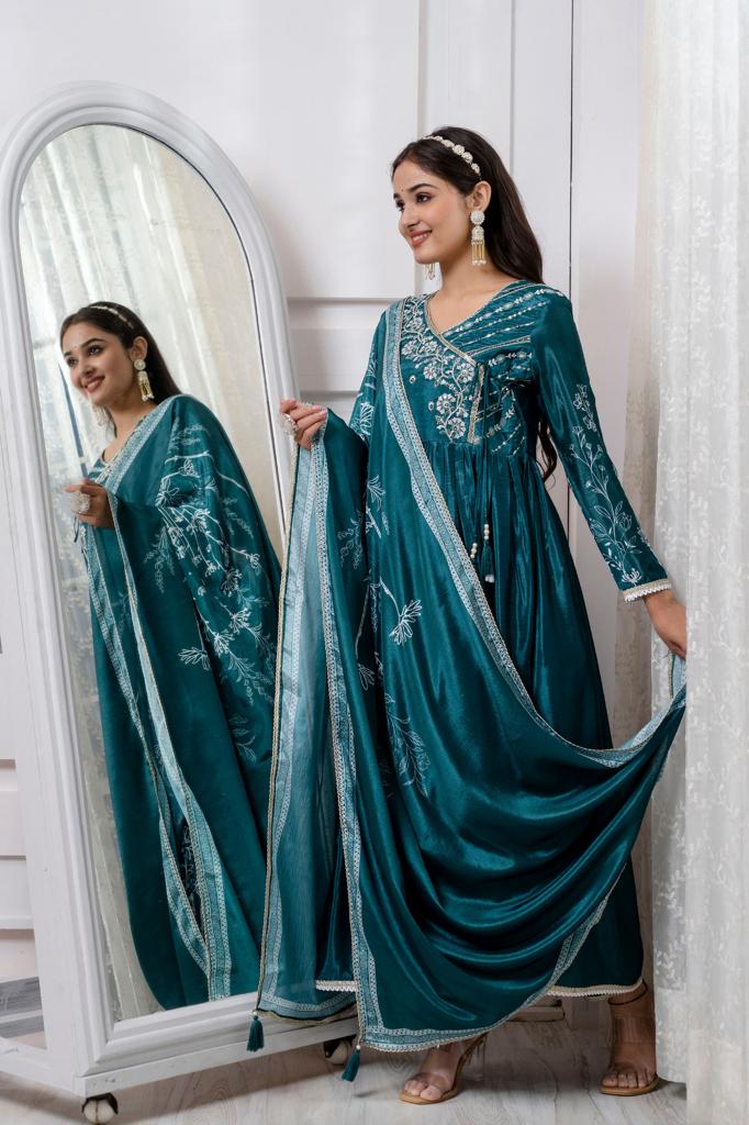 Arzoi Angrakha Anarkali Green Suit Set