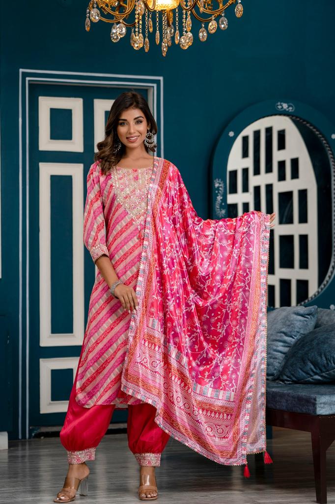 Vihaa Pink Festive Afghani Suit Set