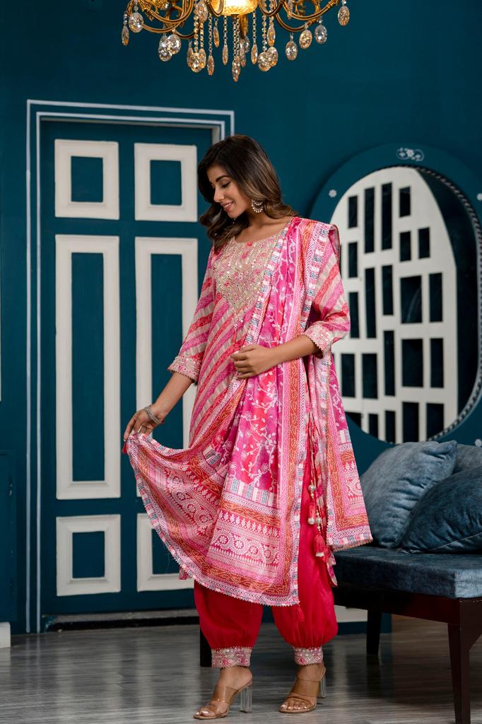 Vihaa Pink Festive Afghani Suit Set