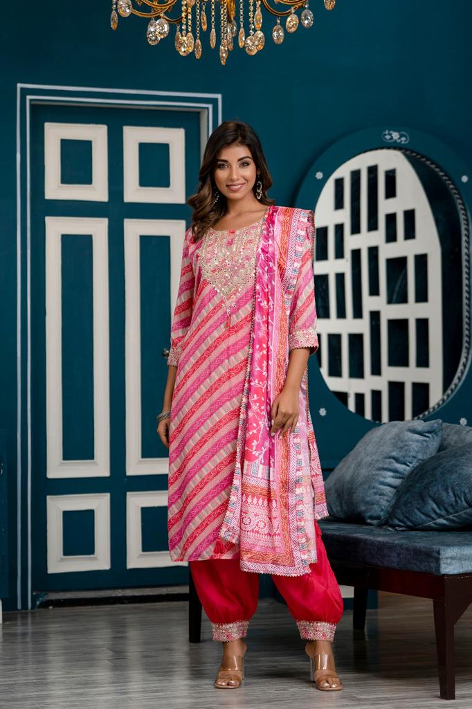 Vihaa Pink Festive Afghani Suit Set