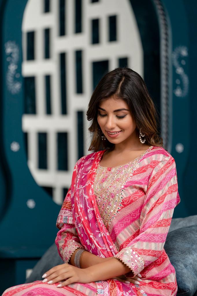 Vihaa Pink Festive Afghani Suit Set