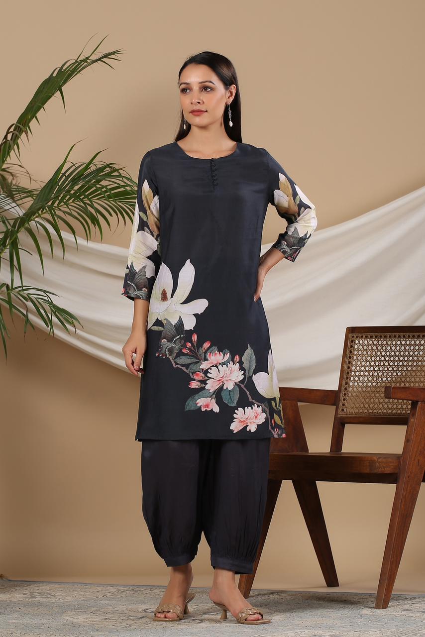 Navya Black Floral Print Co-Ord Set