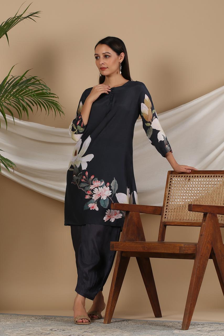 Navya Black Floral Print Co-Ord Set