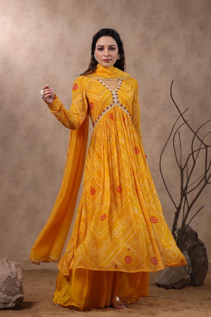 Navya Bandhani Yellow Alia Pattern Plazo Set