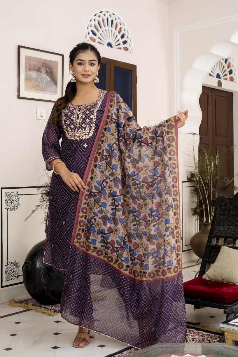 Kiara Purple Bandhani Suit Set