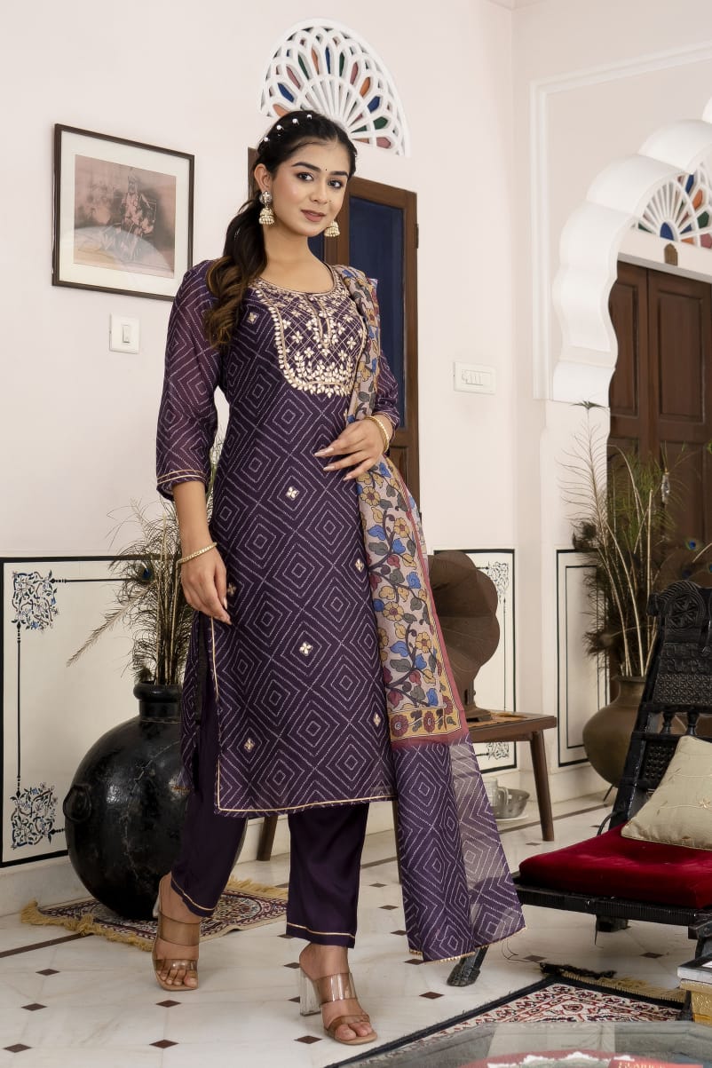 Kiara Purple Bandhani Suit Set